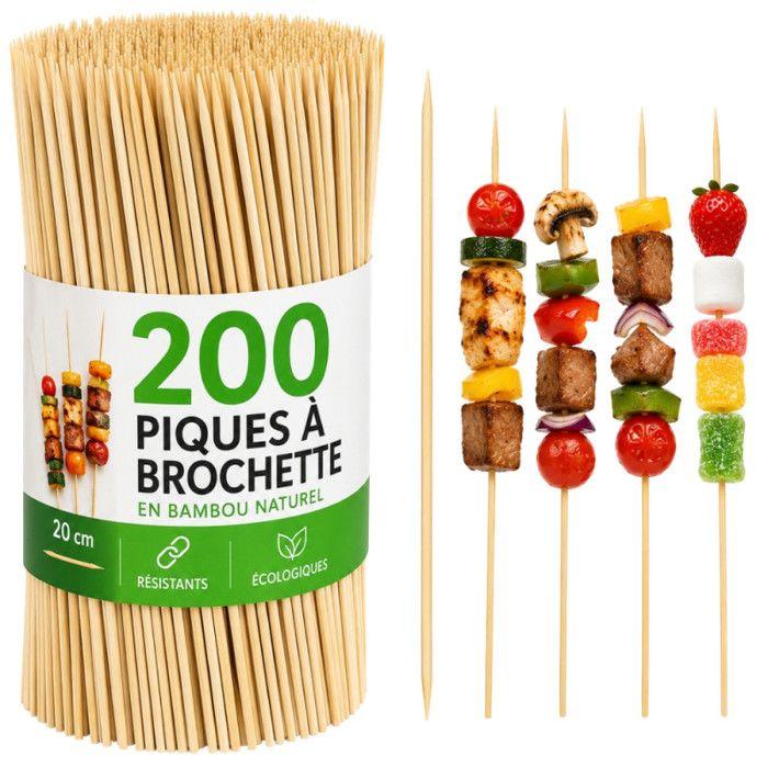 Set mit 200 Bambus-Spieße 20 cm für Grill und Aperitif – Kochstäbchen für Grill, Fleisch etc.