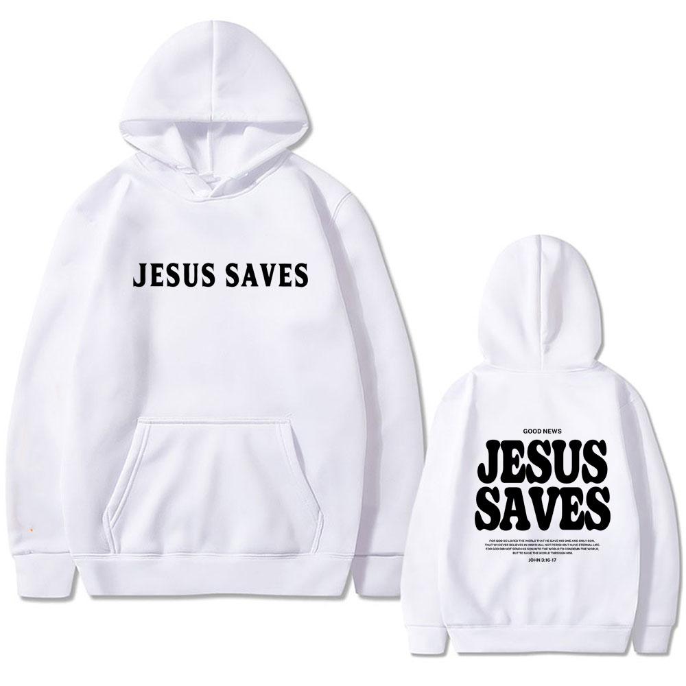Christian Good News Jesus Saves for God So Loved Bible Verse Print Hoodie Men's Fashion Streetwear Male Casual Fleece Pullover