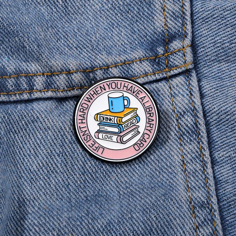Cute Casual Wind Oil Drop Brooch Clothes Decorative Schoolbag Buckle English Letters Water Cup Book Cartoon