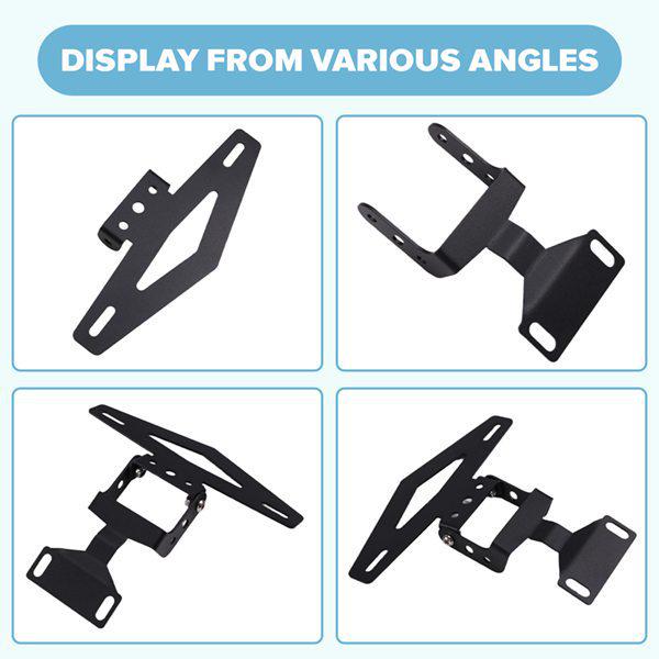 Foldable Adjustable Metal License Plate Holder, Black, Short Tail Design for Motorcycles