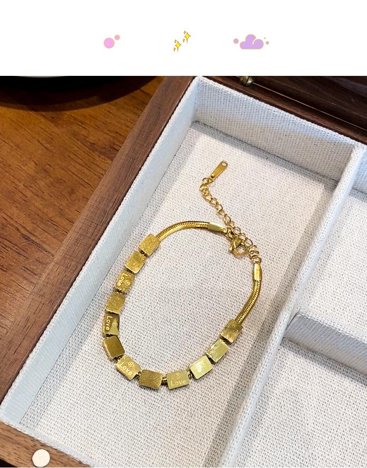 Women's Gold Small Square Beaded Titanium & Stainless Steel Bracelet