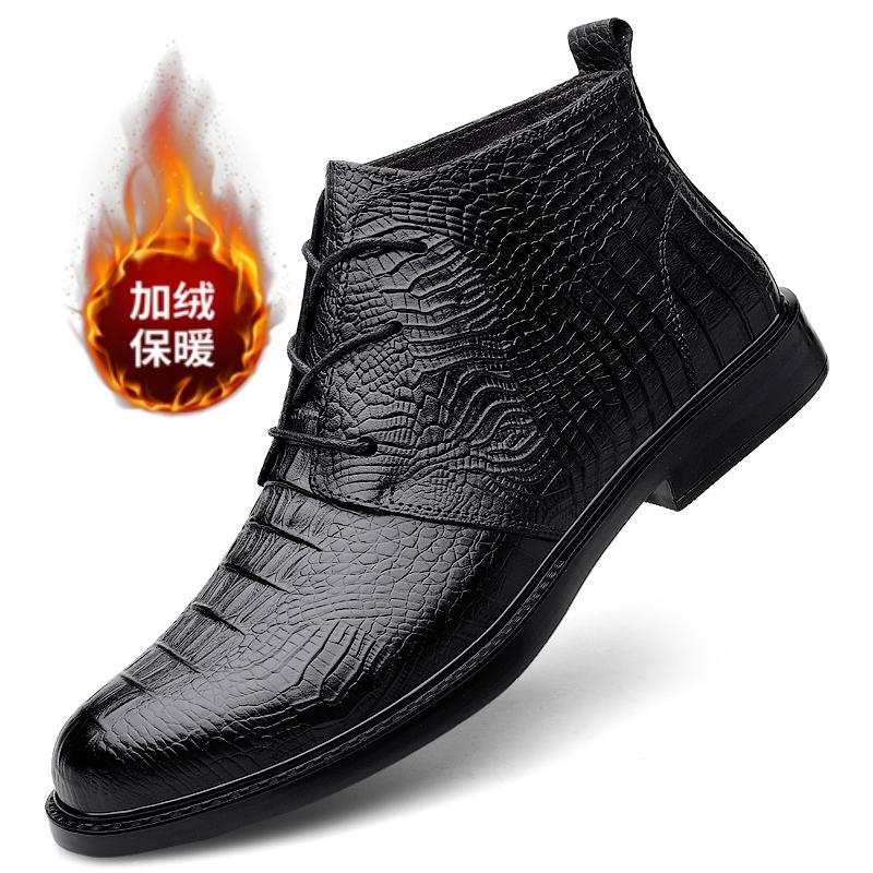 Classic Autumn and Winter Short Boots Men's Warm and Velvet Men's British Style Boots Men's Leather High-top Tooling Boots Shoes
