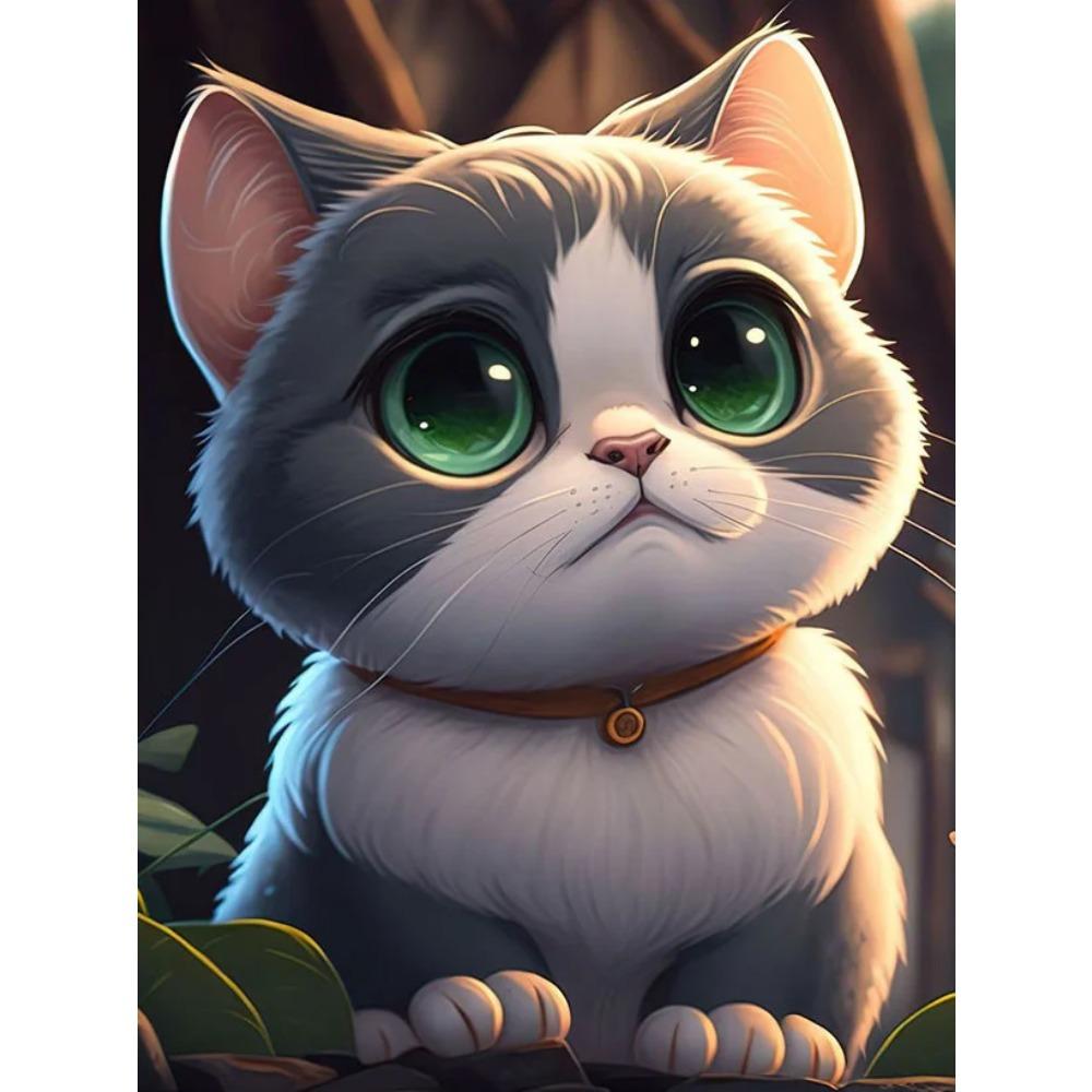 Diamant-Gemälde voller Bohrer, süße Katze, rundes Diamant-Gemälde, handgefertigt, schönes Traum-Mond-Haus, DIY-Diamant-Mosaik-Gemälde, Heimdekoration