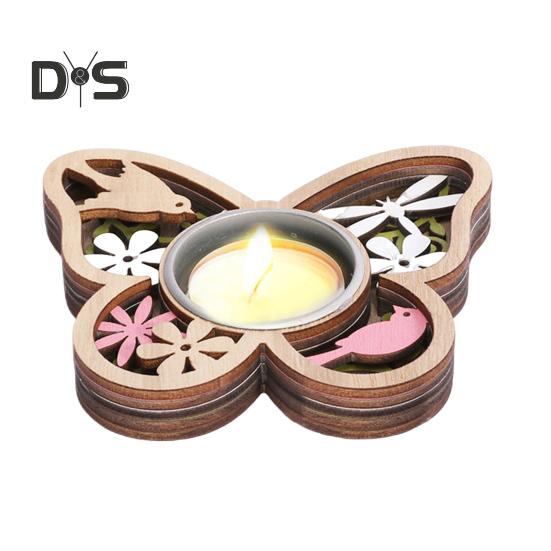 Wood Carving Butterfly Candle Holder Love Heart Votive Tealight Candle Stand Living Room Bathroom Candlestick Decoration Table Centerpiece