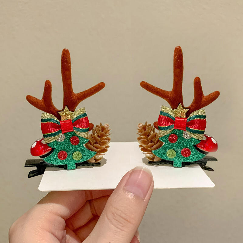 1pair Christmas Red Antler Hair Clip Accessories for Kids Side Hair Clip for Children's Hair