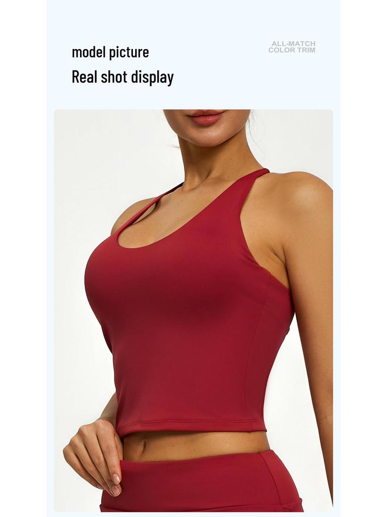Juyitang Double-Sided Brocade Yoga Tank Top with Fixed Chest Pad - Sleeveless, High Stretch Sports Bra for Women