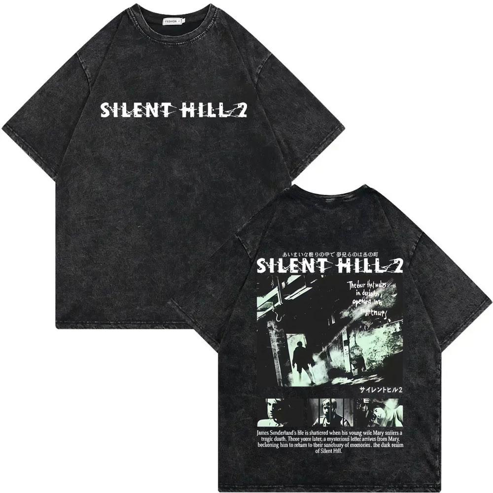 Game Silent Hill Vintage Washed Tshirt Men Women Gothic Fashion T Shirts High Quality Cotton Oversized Tshirts Streetwear