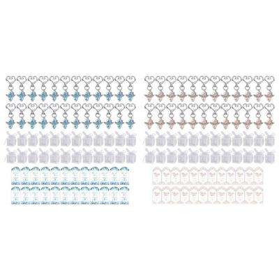 24 Stück Schlüsselanhänger Taufe Gastgeschenk Set Dankeschön-Anhänger Schachteln für Babyparty Braut