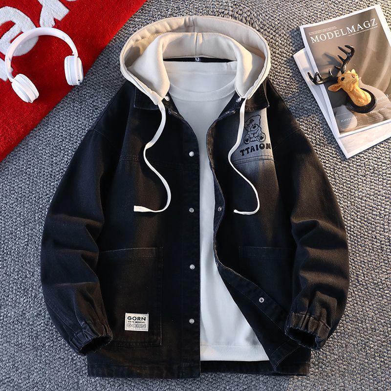 Pánská trendy kostkovaná patchworková džínová bunda 2025 - Falešný dvoudílný vlněný kabát na jaro a podzim
