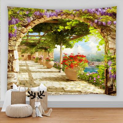 Scenario da giardino architettonico in stile europeo appeso a parete scenario da spiaggia al mare arazzo rivestimento murale tappetino da spiaggia decorazione domestica