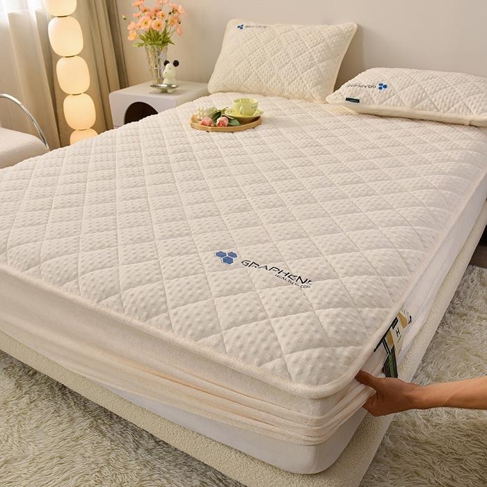 New Graphene Milk Fleece with Cotton Fitted Sheet, Warm and Fast Heating Bedcover, Home Simmons Protective Cover