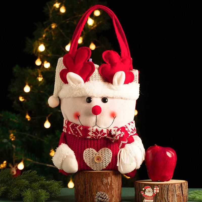 

New Christmas Gift Bag Handbag Christmas Eve Apple Bag Gift Bag Washable Fabric Flip Cap Cartoon Candy Bag 24x47cm