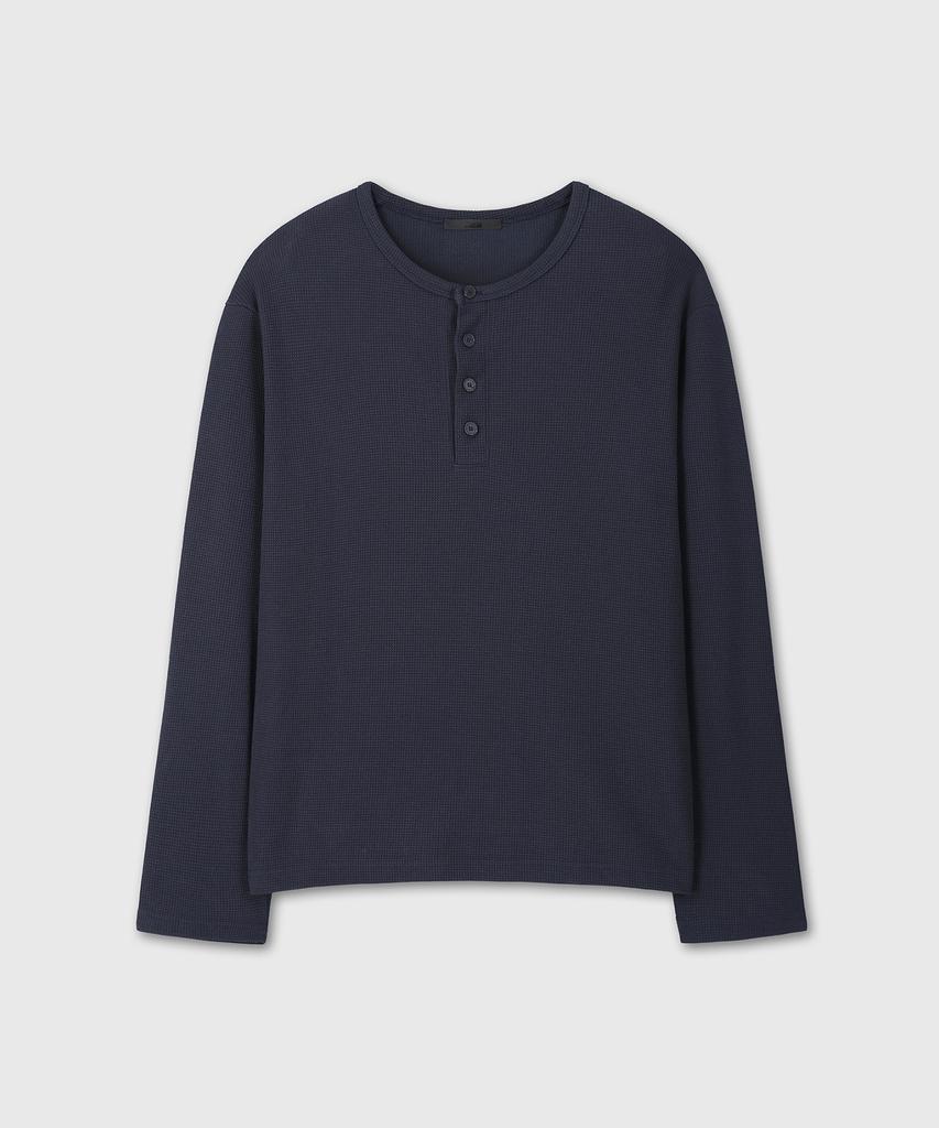 DIVEIN Uniform Waffle Henley Neck Long Sleeve (Navy)