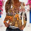 Women Plus Size Asymmetric Cutout Neck Cold Shoulder Long Sleeve Cartoon Panda Halloween Print Top
