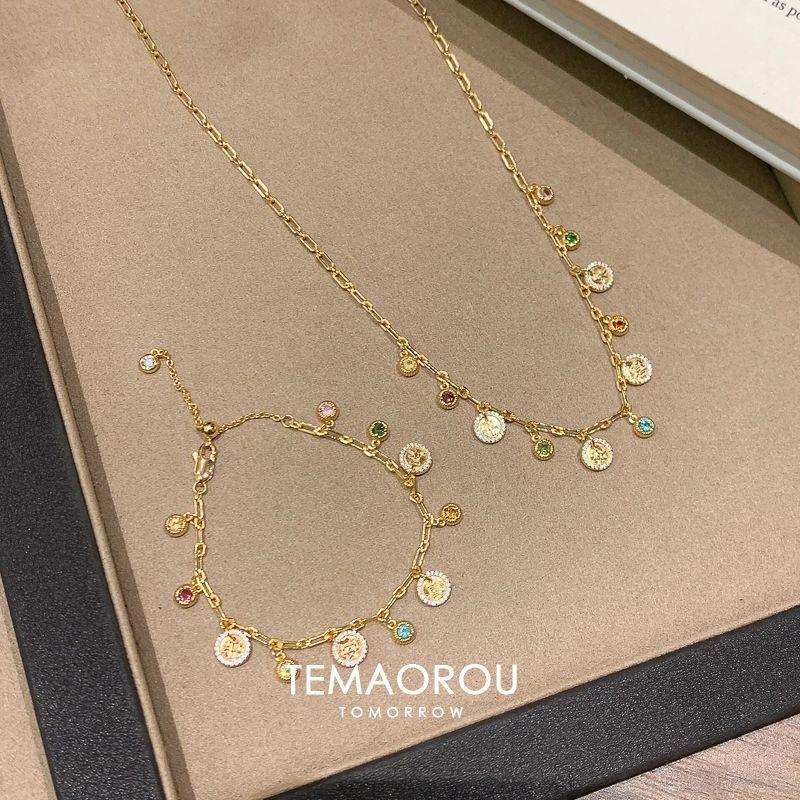 

Ping An Xi Le Браслет из нержавеющей стали с имитацией турмалина Звездное небо , изысканный, раздвижной, женский, новинка 2025 года, ручное украшение Bracelet + necklace set