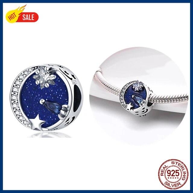 

100% стерлингового серебра 925 пробы, подвески-светлячки, сглаза, воздушный шар, синие подвески FitNew, оригинальный браслет, сделай сам, изготовление ювелирных изделий