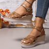 Fashion 2025 Summer Wedges Thick Sole Sandals Women Ankle Buckle Platform Sandles Woman Plus Size 35-43 High Heeled Sandalias Mujer