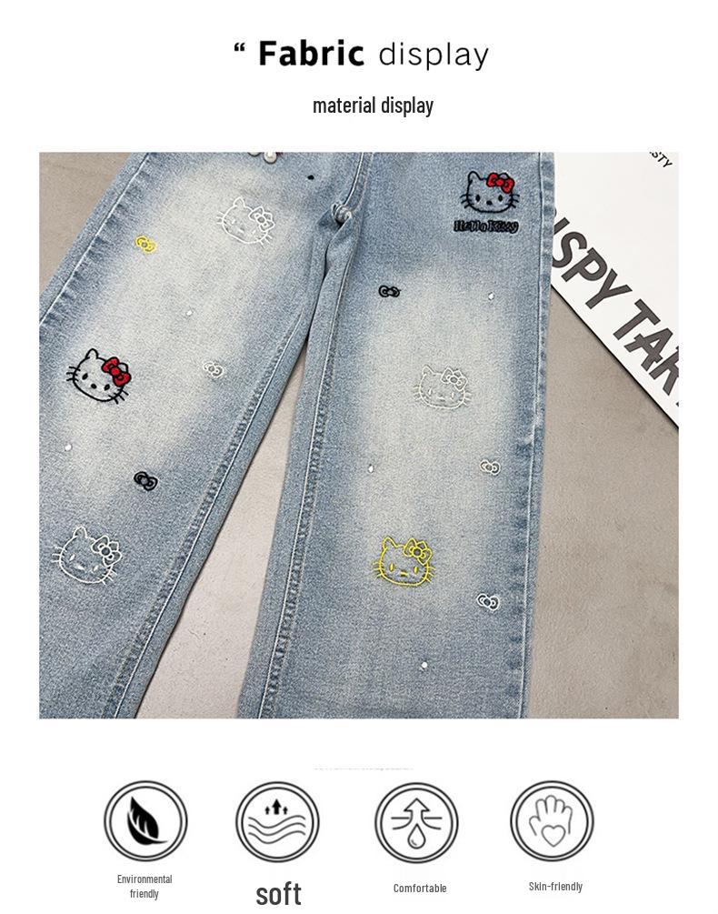 Girls' Cartoon Wide-Leg Jeans - Stylish Spring/Autumn Pants 2026