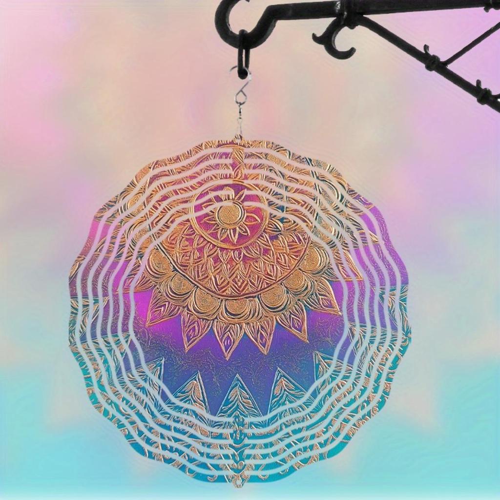 60 Inch Large Metal Wind Spinner Garden Decor with 360 Degree Rotating Hook Elegant Mandala Design No Battery