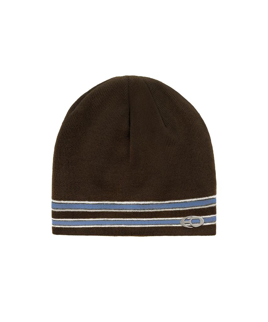 Opeunyadeu(Owai) Striped Metal Logo Beanie - Brown