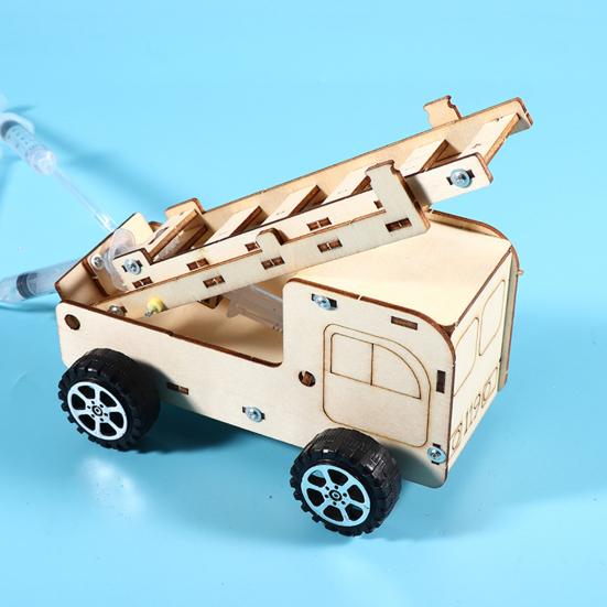 1 Set DIY Ladder Truck Model Kit Handmade Wooden Puzzle Rescue Firetruck Building Crafts Kids STEM Educational Science Experiment Toy