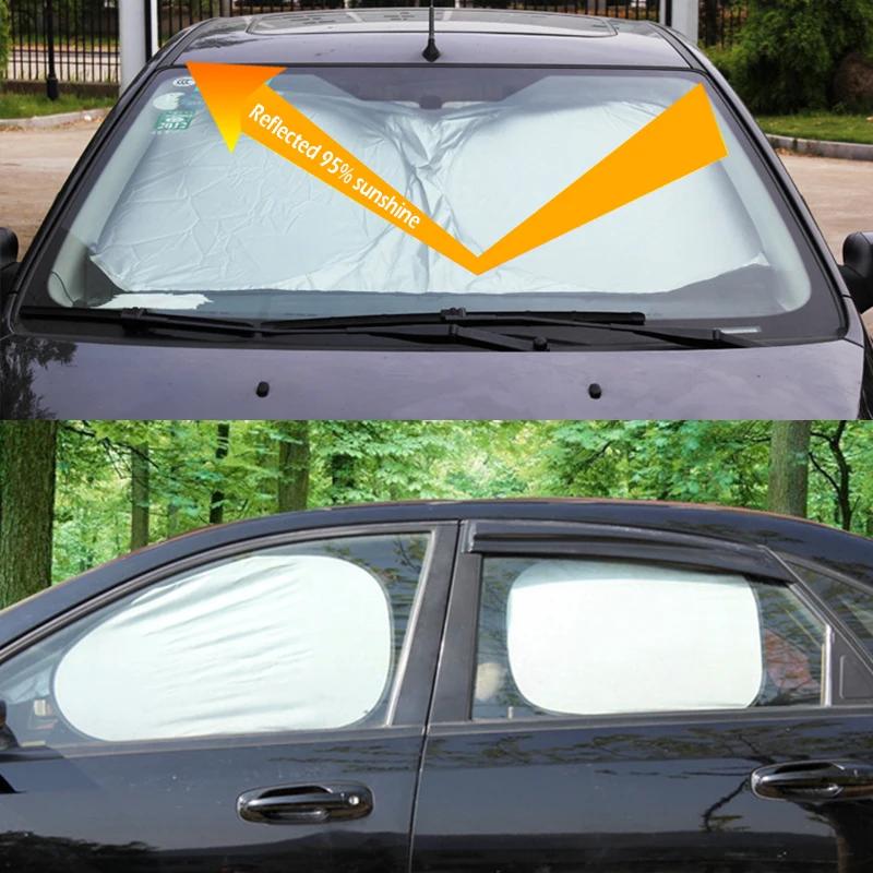 6Pcs Folding Silver Reflective Car Windshield Window Sun Shade Visor Shield Cover Suction Cup Sunshield Sunscreen Curtain Tools