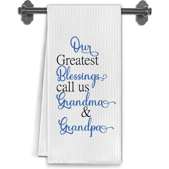 Grandma and Grandpa Kitchen Towels,Grandma and Grandpa Gifts Dish Tea Towels for Kitchen Decor,Grandparents Gifts from Grandkids Decorative Hand Bluetma