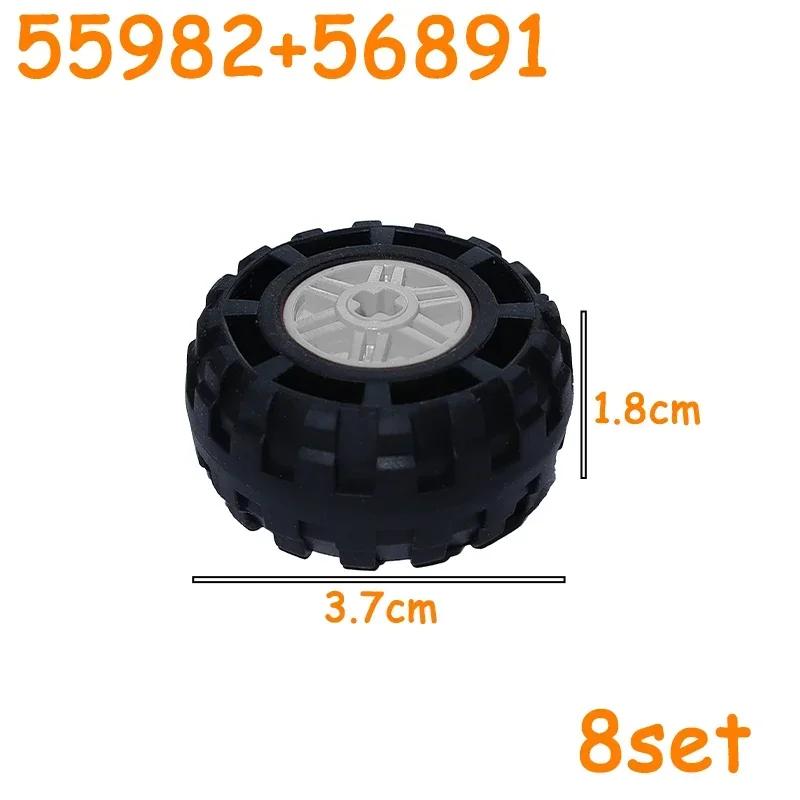 Non-Toxic Technical Tire Wheel Cross Hole Set Car Truck Wheels Hub Bricks Moc Motorcycle Tyre & Rim Construction Building Blocks Toys