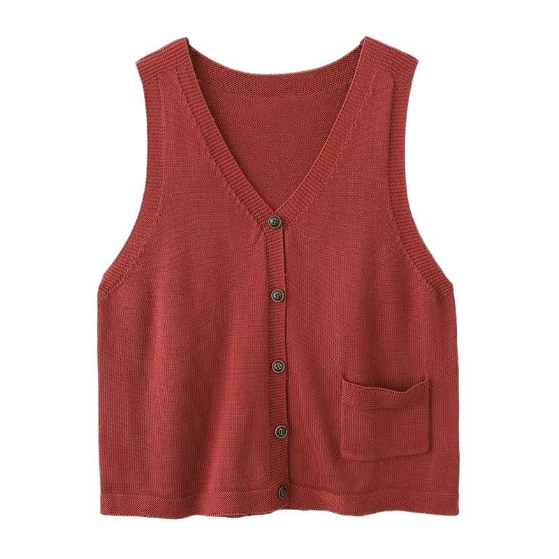 Spring and Autumn Four Seasons Women's Sleeveless Vest V-Neck Sweater Plus Size Knitted Top