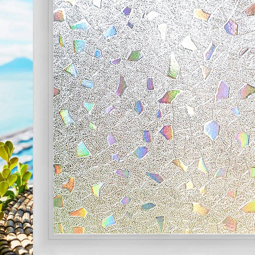 3D Mosaik Regnbågsfönsterfilm Insynsskydd UV-skydd Statisk Häftning Självhäftande Fönsterdekaler för Hemmet Avtagbar Värmeisolering