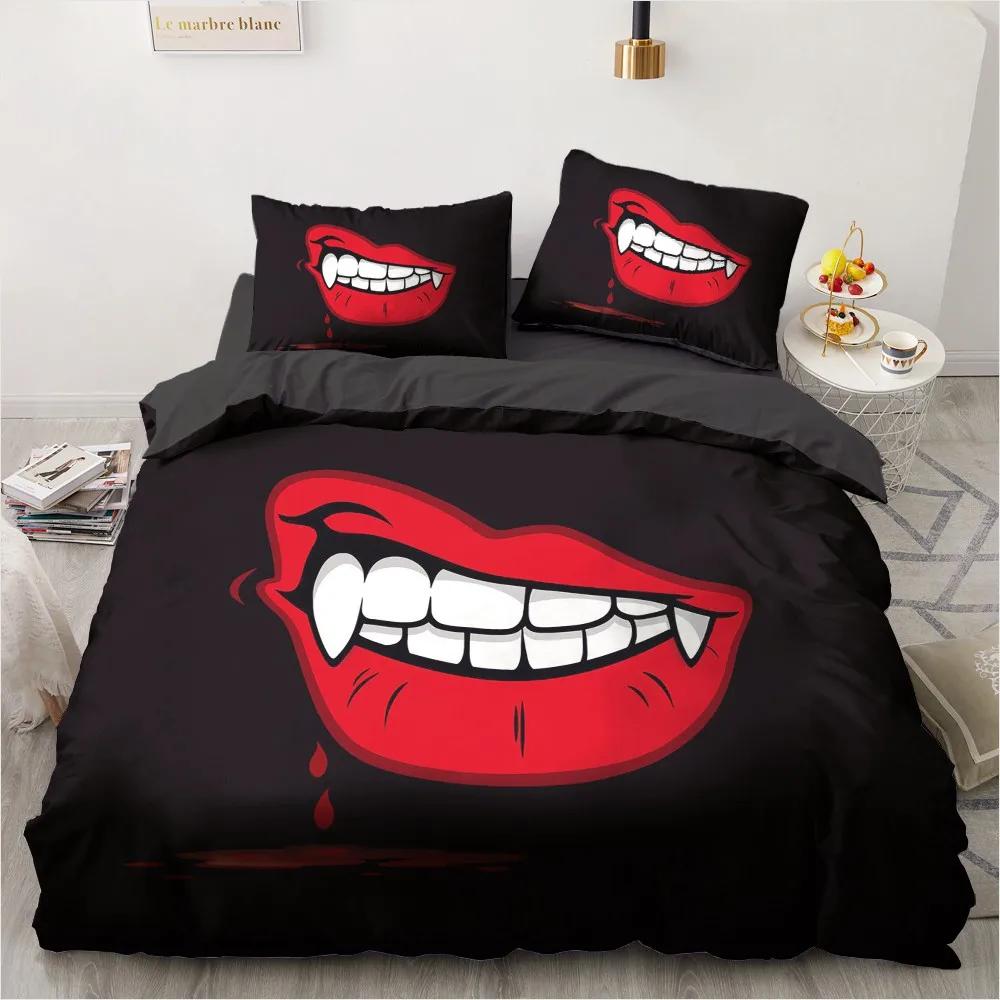 Halloween King Queen Duvet Cover Kawaii Black Cartoon Dryad Ghost Bedding Set For Kids Boys Pumpkin 2/3Pcs Polyester Quilt Cover