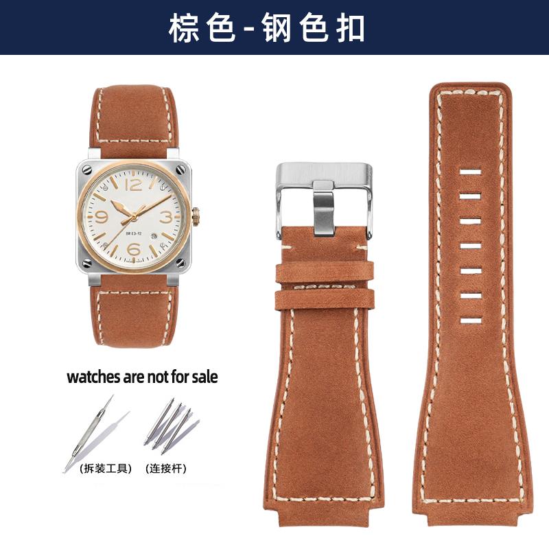 For Bell&Ross Watch Strap BR Men's Watch Belt BR01 BR03 Leather Watchband Bracelet Bell Ross 35X24mm Convex Interface for Men