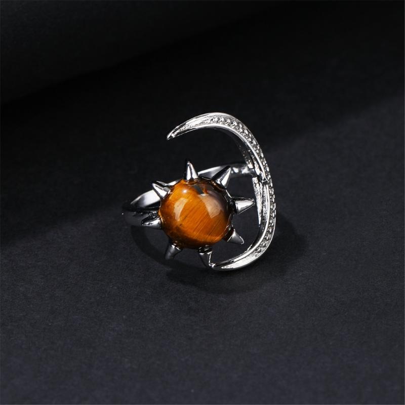 Elegant Moon and Star Crystal Ring Smooth Comfort Band Handmade Finger Jewelry Stylish Daily Wear Accessories