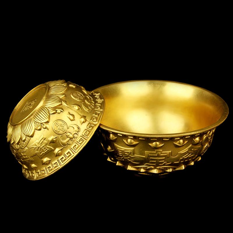 Bowl Offering Basin Water Treasure Feng Shui Fruit Altar Golden Brass Meditation Cup Holder Wealth Supplies Good Money Lucky