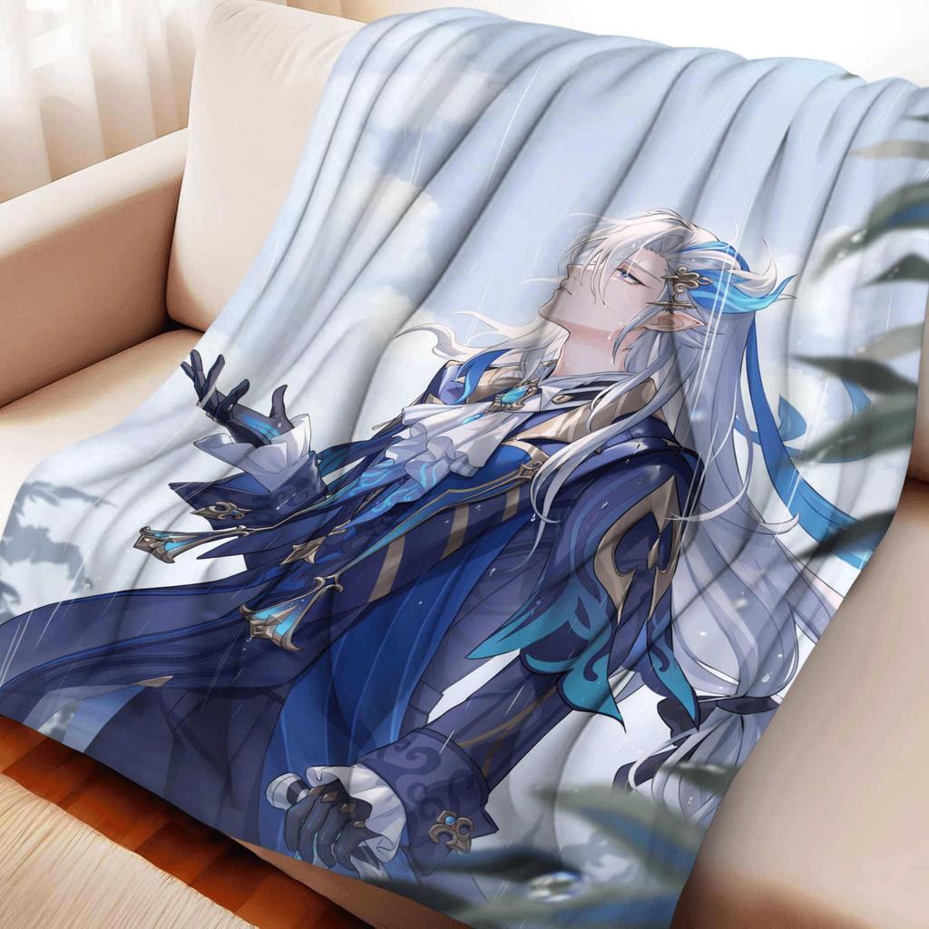 Game Genshin Impact Neuvillette Nap Blanket Warmth Soft Air Conditioning Otaku Flannel Blanket Multifunctional Decor Blankets