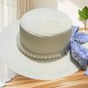 Pearl Bow Floral Strap Straw Hat Women's Summer Travel Beach Sunshade Sun Protection Versatile Flat Top Wide Edge Sun Hat