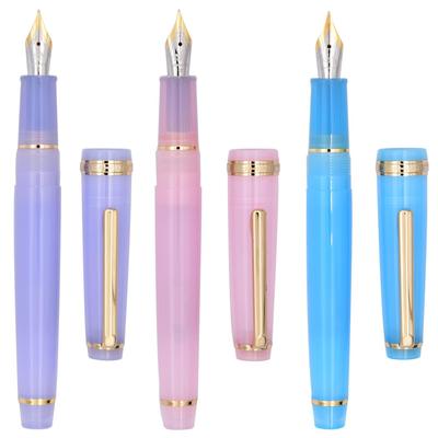 Ranvi Jinhao 82 Fountain Acrylic Iridium Fine Gold Converter Set Pen, Purple, Blue, Pink, Nib, Nib, Trim, (3 Pens)