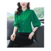 New Women's White Shirt Spring Autumn 3/4 Sleeve Striped Top Summer Loose Reducing Age Puff Sleeve Bottoming Blouse S-4XL