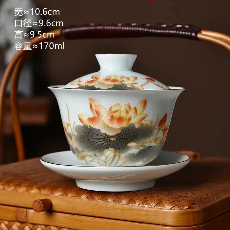 

Традиційна китайська чайна чашка Gaiwan Sancai з кришкою, керамічна чайна супниця, фарфорова чайна чашка із золотим оздобленням, набір чайних посуду