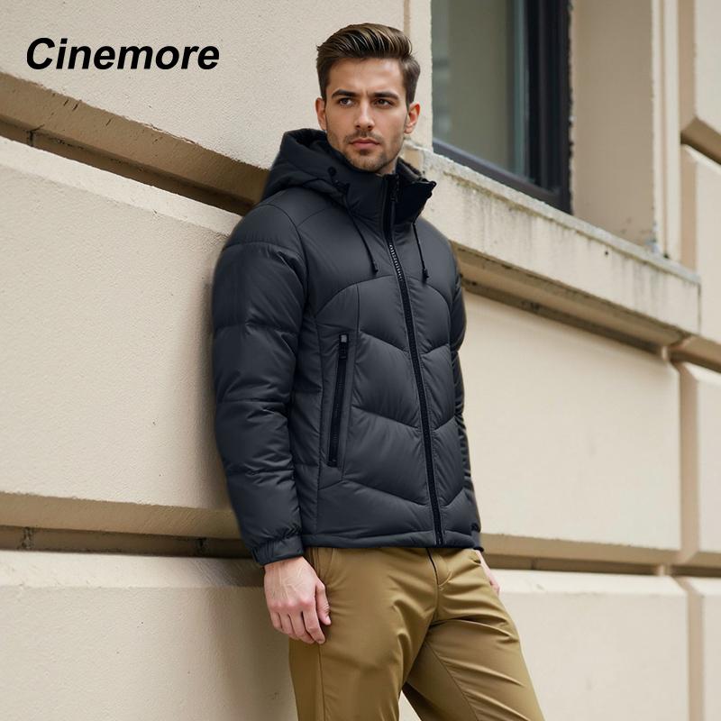 Cinemore 2025 Winter Coat Men's Down Jacket with Pockets, Warm, Drawstring, Hooded, Short Parka Men's 8006