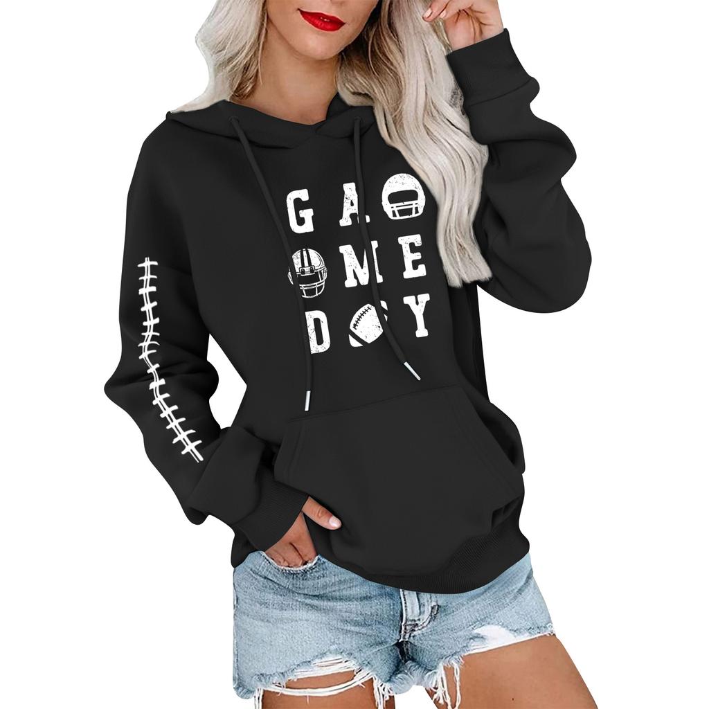 Women's Fashionable, Casual, Comfortable Round-neck, Hooded, Long-sleeved, Rugby-print Warm Sweater