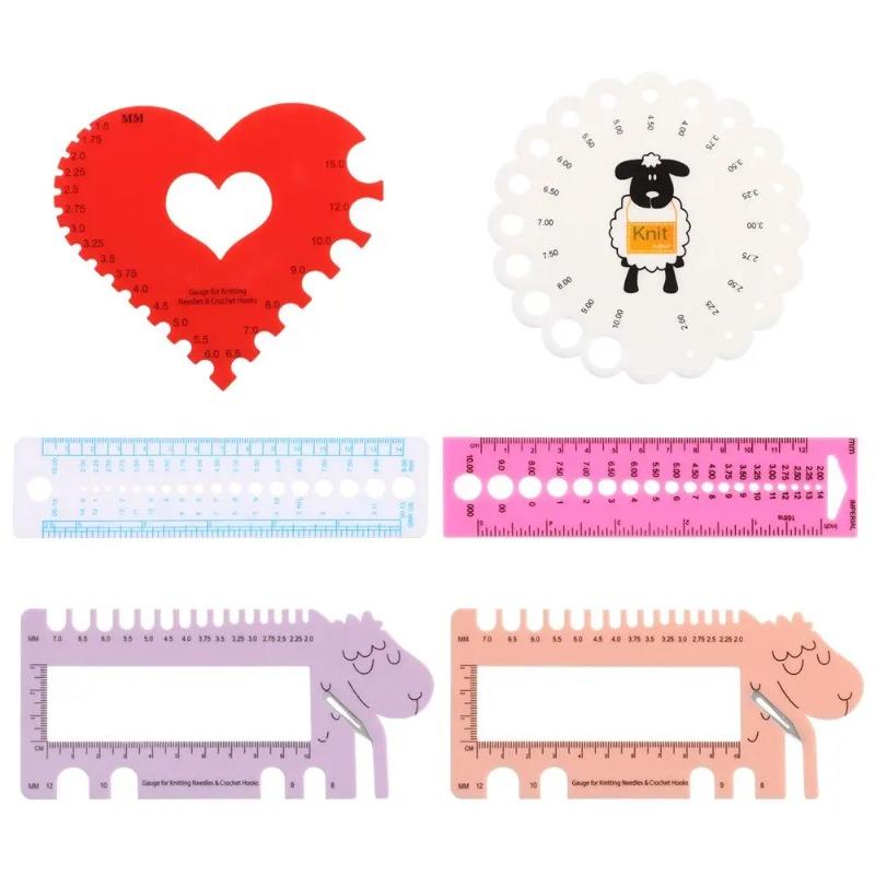 Portable Sheep Head Gauge Ruler With Scissor Practical Knitting Needles And Crochet Hook Gauge MM Ruler Tool