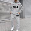 Mens Hooded Sweatshirt and Jogger Pants Set USA Letter Print Pullover Hoodie Long Sleeve Tracksuit Sportswear Outfit