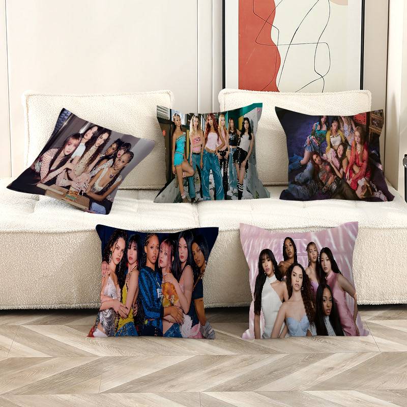 Kpop Style Band K-Katseyes Pillow Covers Cartoon Sofa Decorative Home Double-Sided Printing Short Plush Cute Cushion Cover