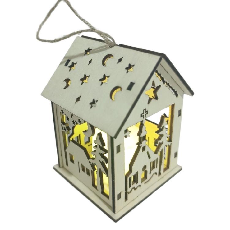 Multicolored LED Light Up Wooden Christmas Cabin Ornament for Tree Decorating Party Homes Decoration