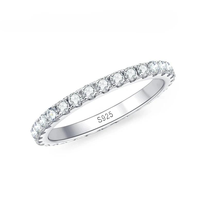 FEOBUR 2/3/4/5mm Full Moissanite Eternity Rings S925 Silver Plated 18k White Gold Diamond Wedding Band for Women Men Jewelry