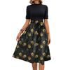 Women's Fashion Casual Belt Short Sleeve Round Neck Floral Elegant Temperament Dress