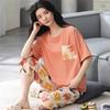 Neue Pyjamas Damen Sommer Kurzarm Cropped Hose Große Größe Karierter Anzug Loungewear