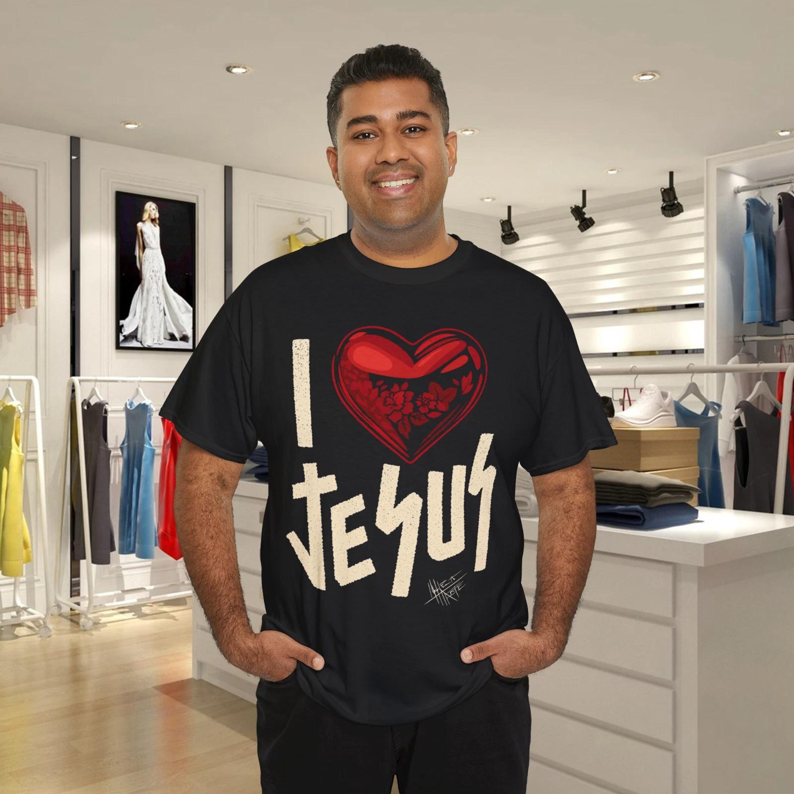 Christian Faith Tee I Love Jesus Heart Graphic Shirt Inspirational Religious Gif 4XL