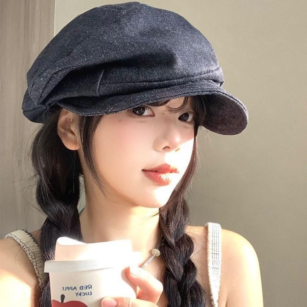Japanese Denim Beret Cloth Pleated Painter Hat Vintage Octagonal Cap  Outdoor
